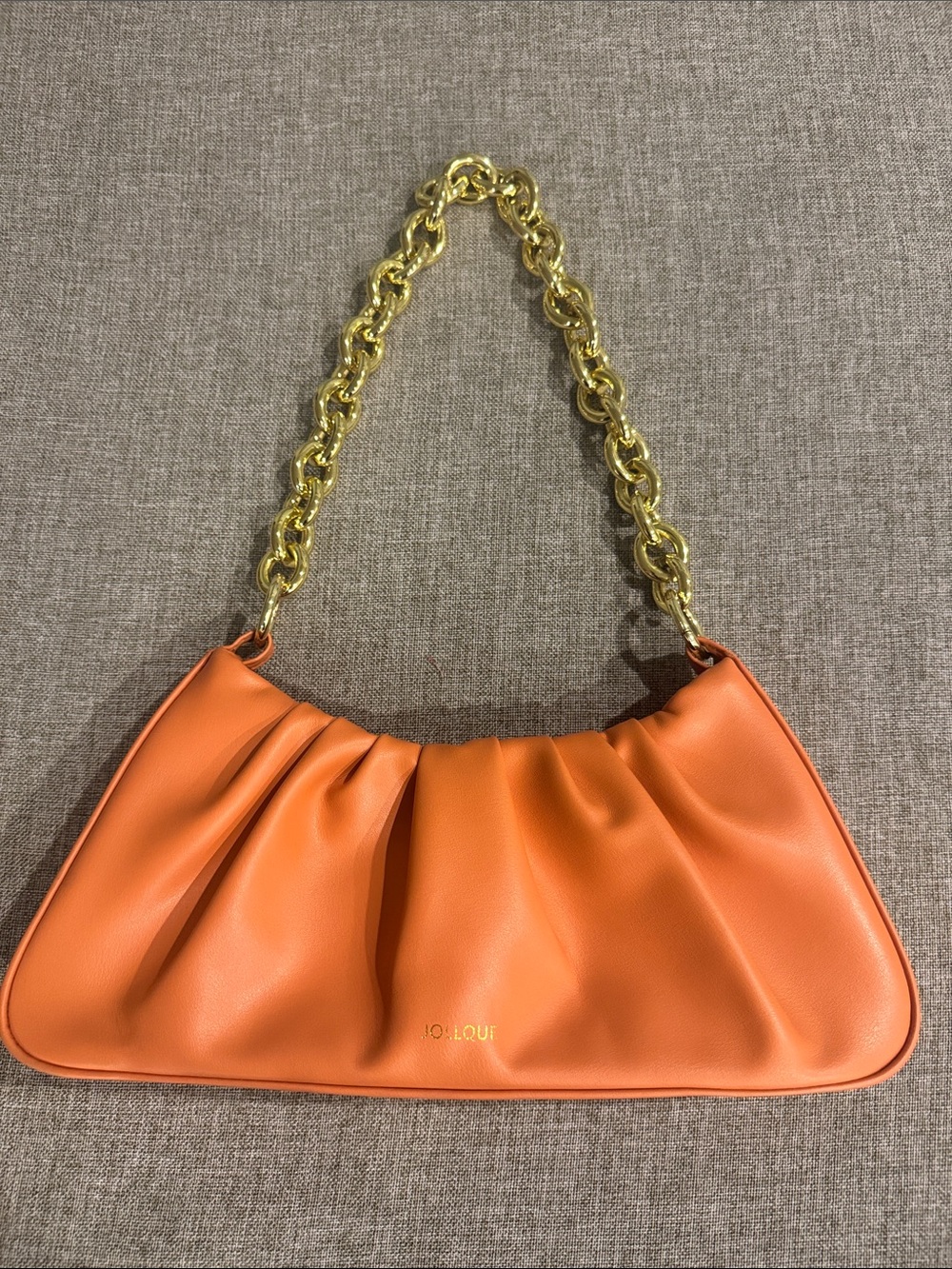 Orange Shoulder Bag with Gold Chain Strap